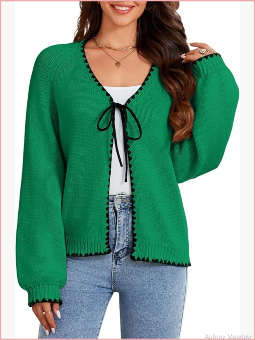 Women's Tie Front Cardigan Long Sleeve V Neck Chunky Knit